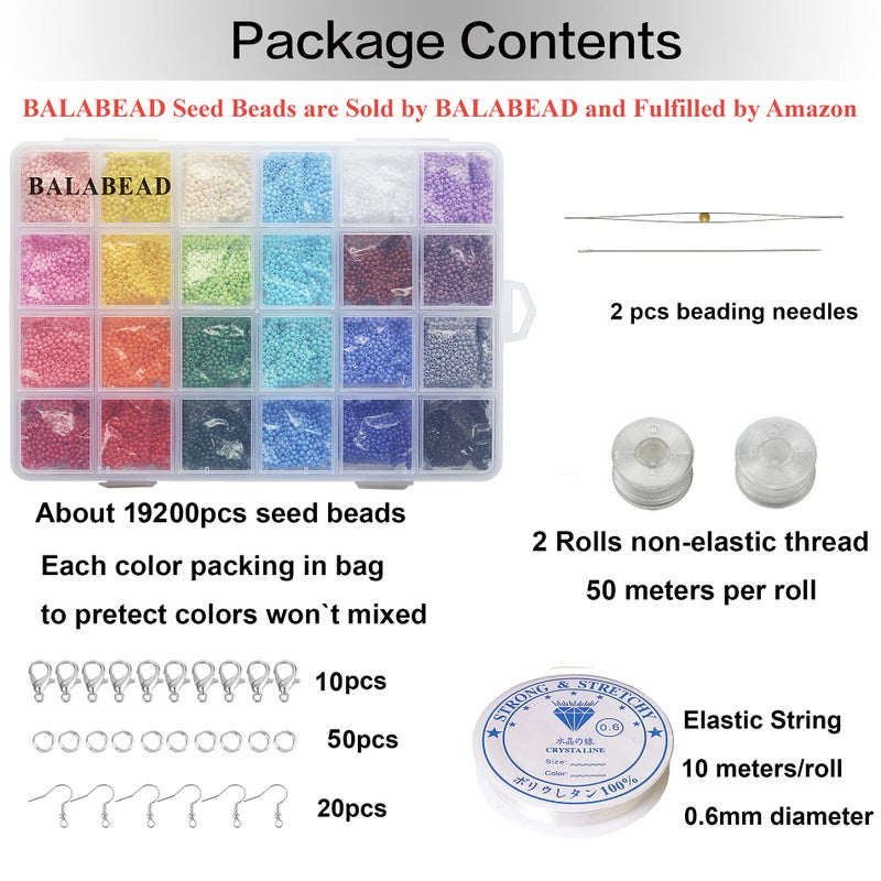 BALABEAD 2mm Round Size Almost Uniform Seed Beads with Beading Tool, About 18000pcs in Box 24 Multicolors Assortment 12/0 Small Glass Craft Seed Beads for Earring Making - Image 5